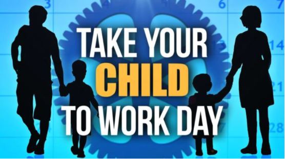  picture of parents holding hands with kids for take child to work day